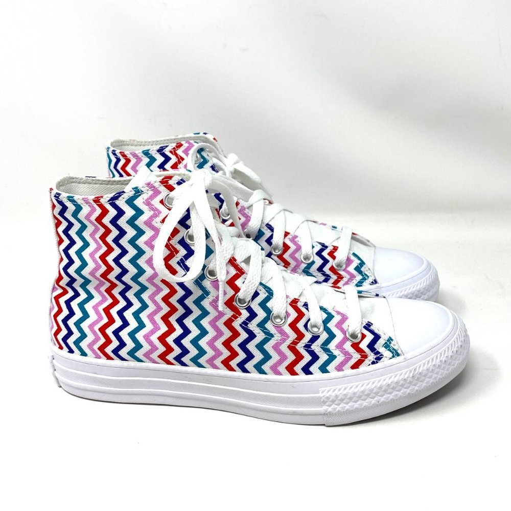 Converse Women's 667192F CTAS HI Top White Mult Zigzag Canvas University Sneaker - Picture 3 of 9